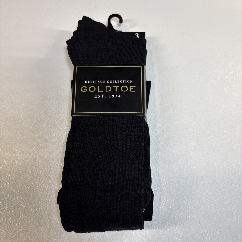 GOLDTOE Men's Metropolitan Over-The-Calf Dress Socks, 3-Pairs, Black, Sz 6-12.5